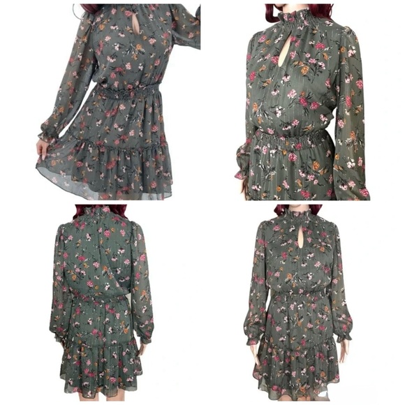 Anthropology Drew Green Smocked-Waist Mini Dress - Picture 7 of 11